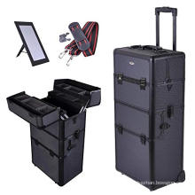 4 wheel Rolling 2in1 Makeup Train Cosmetic Case Black